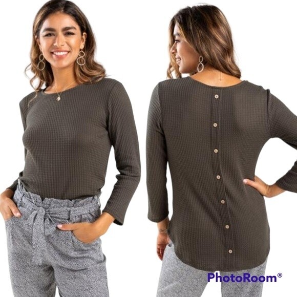 NWT Lana Button Back Rust Waffle Knit Top - Picture 11 of 11